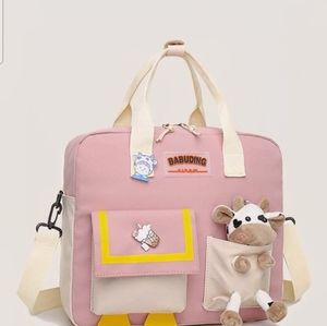 Preppy cartoon colorblock book bag in ash PINK